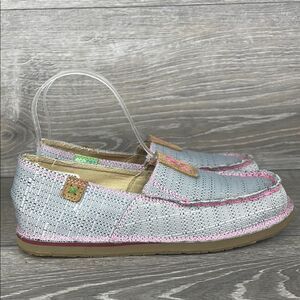 Twisted X Gray Silver Tweed Pink Women’s Sz 7.5M Slip On Breast Cancer Moccasins